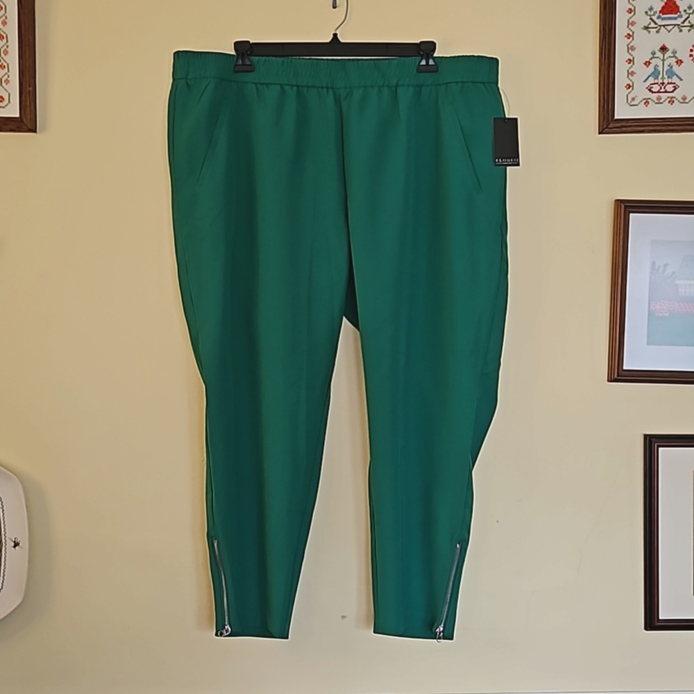 Eloquii Green Crepe Pull-on Zip-Ankle Jogger Pants Size 22 NWT